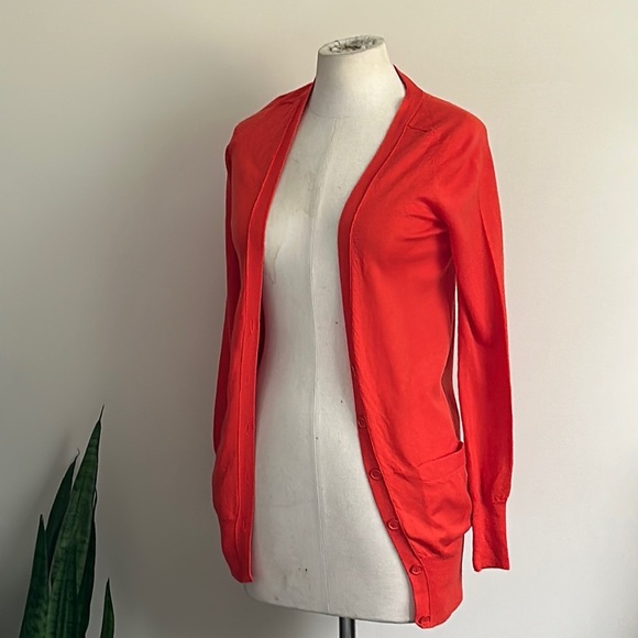 J. Crew Orange TAILORED 100% Merino Wool KNIT CARDIGAN Sweater Sz XS - Picture 3 of 5